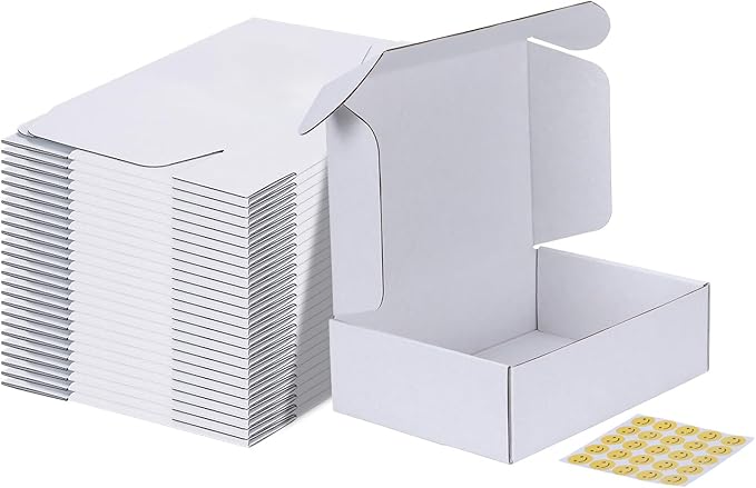 MEBRUDY 10x7x3 Inches Shipping Boxes Pack of 25, White Corrugated Cardboard Box for Mailing Packing Literature Mailer