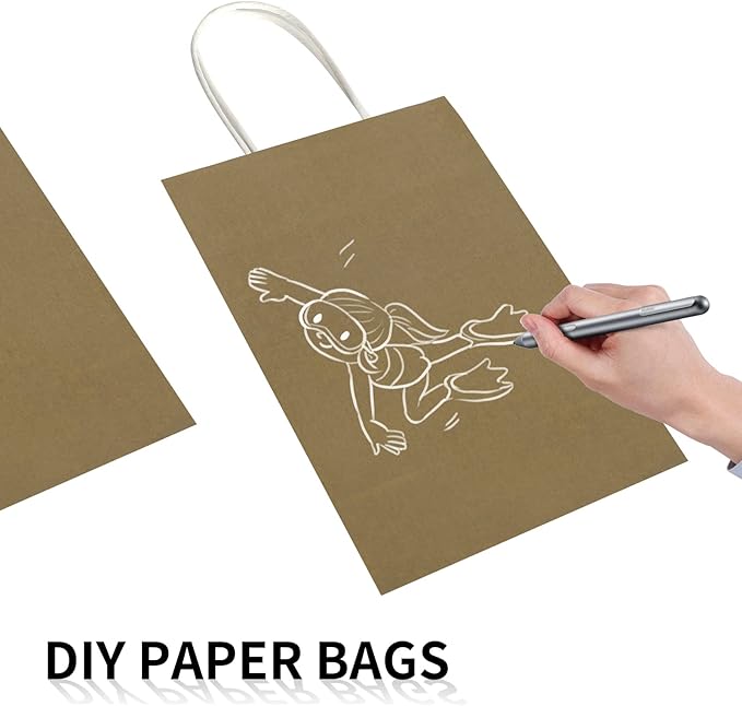 Toovip 100 Pack 5.25x3.25x8.25 Inch Small Gold Kraft Paper Bags with Handles Bulk, Gift Wrap Bags for Favor Grocery Retail Party Birthday Shopping Business Goody Craft Merchandise Take Out Cub Sacks