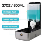 AIKE Wall Mount Liquid Soap Dispenser, 27oz Large Capacity with Extended Pump for Commercial Bathrooms,AK1008(Silver)