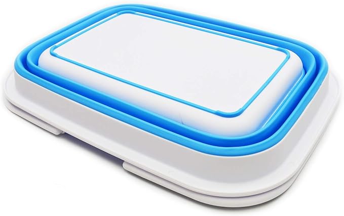 SAMMART 9.2L (2.37Gallon) Collapsible Tub with Handle - Portable Outdoor Picnic Basket/Crater - Foldable Shopping Bag - Space Saving Storage Container (1, White/Marine Blue)