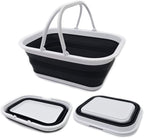 SAMMART 15.5L (4.1 Gallons) Collapsible Tub with Handle - Portable Outdoor Picnic Basket/Crate - Foldable Shopping Bag - Space Saving Storage Container (Black)