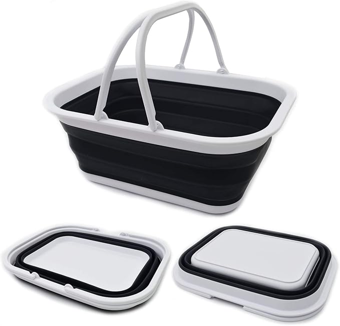 SAMMART 15.5L (4.1 Gallons) Collapsible Tub with Handle - Portable Outdoor Picnic Basket/Crate - Foldable Shopping Bag - Space Saving Storage Container (Black)