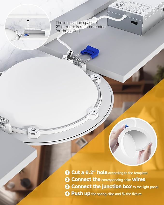 Ensenior 6 Pack 6 inch 5CCT LED Eyeball Recessed Lighting, 360°+90° Rotatable, Dimmable Gimbal Recessed Lights, Canless Angled Adjustable Ceiling Downlight, 1300LM, 12W=115W, 120V - ETL&FCC