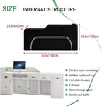 Modern Reception Desk with Counter Front Reception Table with Hidden LED Lighting Commercial Receptionist Desk Black Checkout Counter Fully Assembled and Ready to Use 63inch/160cm