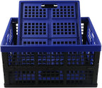 Hespapa 35 Quart Folding Crates, Blue Plastic Collapsible Storage Container Milk Crate Baskets, 2 Pack