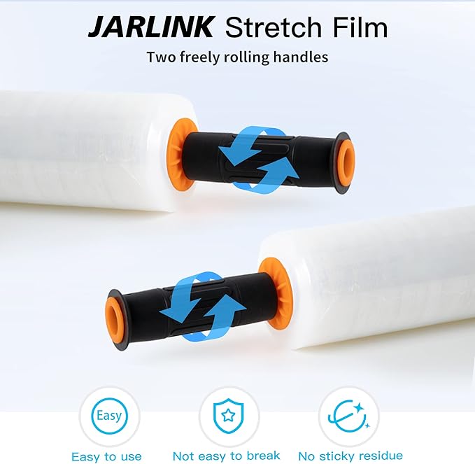 JARLINK Stretch Film, 15 Inch x 1000 Feet Shrink Wrap for Pallet Wrap, Industrial Strength Stretch Wrap with Handles, Moving Wrapping Plastic Roll, 60 Gauge, 2 Pack, Clear