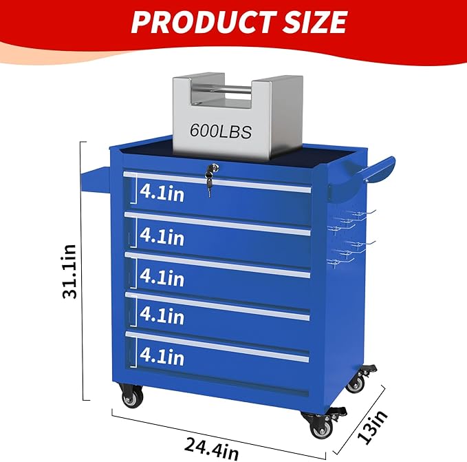 5-Drawer Tool Chest with Wheels & Drawers, Toolbox Organizer Storage for Garage, Suitable for Moving/Gift/Daily Use(Blue)