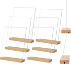 TONICE 5x7 Acrylic Sign Holder with Wood Base 6 Pack L/T Shape Vertical or Slant Back Display for Wedding, Restaurant, Store, Office, Hotel