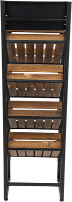 4 Tiers Retail Display Rack, Single Row Wood Market Shelf Commercial Fruit and Vegetable Basket Stand Rack Set Snack Pantry Shelf Unit for Kitchen, Office, Store, Supermarket