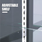 48”D * 20”W * 38”H - Freestanding Retail LED Full Vision Glass Display Case, Black Aluminum Frame, Two Adjustable Height Tempered Glass Shelves