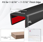 Rubber Edge Trim, 1-3/8 inch (35mm) Wide U Channel Edge Trim, Big Size U Shaped Trim, Self Adhesive Edge Banding for Plywood, Woods,Interior Doors, Countertop, Length 20Ft, Black