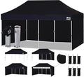 Eurmax USA 10'x20' Pop-up Canopy Tent Commercial Instant Canopies with 4 Removable Zipper End Side Walls and Roller Bag, Bonus 6 SandBags(Black)