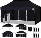 Eurmax USA 10'x20' Pop-up Canopy Tent Commercial Instant Canopies with 4 Removable Zipper End Side Walls and Roller Bag, Bonus 6 SandBags(Black)