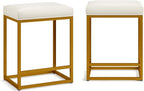 MAISON ARTS White & Gold Counter Height 24" Bar Stools Set of 2 for Kitchen Counter Modern Barstools Upholstered Faux Leather Square Stools Backless Farmhouse Island Chairs, 24 Inch Height