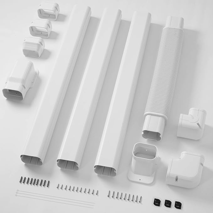 DELLA 4" 13 Ft Mini Split Line Set Cover with Flexible Duct, Decorative PVC Lineset Cover Kit, Paintable for Air Conditioner, Central AC, HAVC & Heat Pumps Systems Tubing Cover, White
