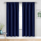 JIUZHEN Blackout Curtains for Bedroom - Thermal Insulated Room Darkening Rod Pocket Curtains for Living Room, Set of 2 Panels with Tiebacks, 52 x 72 Inch Length, Navy Blue