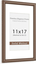 Natural Walnut 11x17 Picture Frames Mat to 8x12 Picture Display,Original Wood Handcrafted Diploma Frame,Wooden Frame 11x17 with Tempered Glass Graduation Family Wedding Certificate Photo Wall Mounted
