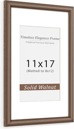 Natural Walnut 11x17 Picture Frames Mat to 8x12 Picture Display,Original Wood Handcrafted Diploma Frame,Wooden Frame 11x17 with Tempered Glass Graduation Family Wedding Certificate Photo Wall Mounted
