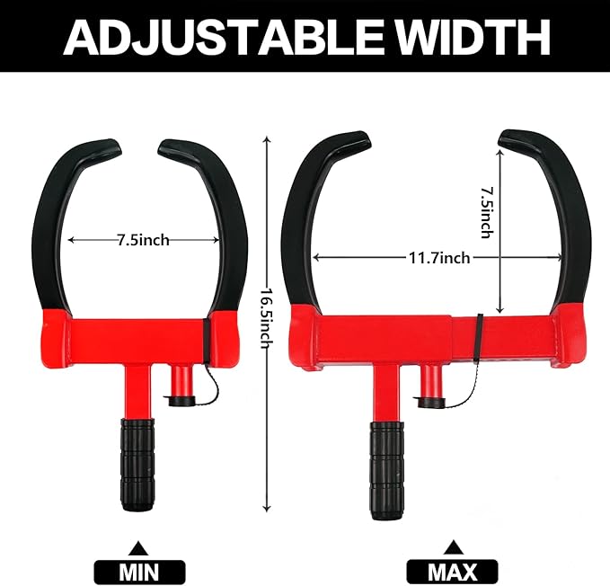 KAYCENTOP Wheel Clamp Lock Tire Lock Anti Theft Lock Fit Most Vehicles Max 11" Tire Width and 7" Reach for Trailers SUV Boats ATVs Motorcycles Golf Cart Great Deterrent Bright Red/Black, 3 Keys