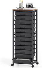 Rolling Cart with Drawers,12 Drawer Rolling Cart,Rolling storage cart with drawers,Black Rolling Drawer Cart,Teacher Rolling Cart for Classroom Storage,Craft Cart with Wooden Tabletop