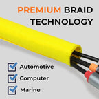 3/16 inch Split Braided Cable Management Sleeve for USB Cable Power Cord Audio Video Cable, Wire Loom Cord Protector from Cat Dog Chewing (Yellow, 25FT)