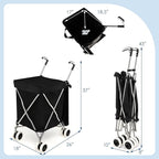 Goplus Folding Shopping Cart with Wheels, Grocery Cart with Removable Oxford Cloth Liner, Lightweight Utility Cart for Groceries Laundry Black