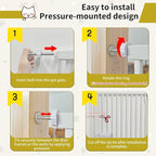 Lumizone Extra Tall Cat Gate 55.12" High Pressure Mounted Extra Wide 2025 New (17 Sizes) 1.37" Gap No Drilling Auto-Close One-Handed Operation Tall Pet Gate for Dogs(White, 55.12" H x 80.12"-84.44" W)