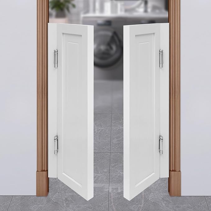 Solid Wood Interior Swing Door with Metal Hinges - Swinging Cafe Doors for Kitchen, Stairs, Bedroom Entrance & Partition (White, 27.56"X35.43")