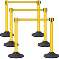 6 Pack Premium Crowd Control Stanchion Set, 40" H Delineator Post with 10' Feet Retractable Belt, Heavy-Duty Base, Safety Rope Barriers for Traffic Queue (Heavy Rubber Base, Yellow)