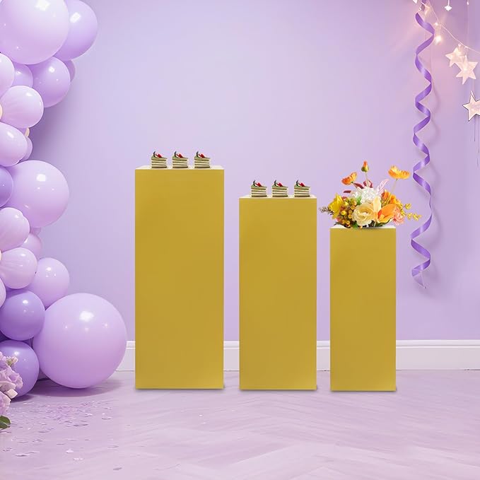 Eapmic Pedestal Stands for Party, Cake Pedestal Stand, Dessert Table Display Plinth Pillars, Sculpture Display Column Decoration Cube for Wedding Birthday (Gold, Square-3Pcs(31.49"+25.59"+23.62"))
