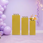 6Pcs Metal Display Pedestal Stands, Square Flower Display Pillars Rack for Wedding Party Decor, Dessert Table Display Cake Plant, Column Decorative Cube (Gold, 3PCS)