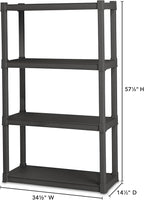 Sterilite 4-Shelf Plastic Storage Rack, Heavy Duty Shelving Unit for Garage, Gray