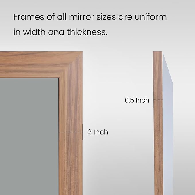 Amorho Bathroom Mirror for Wall, 60X40 Inch Walnut Wood Grain Metal Framed Mirror, HD Reflection, Hang Horizontally/Vertically, Suitable for Bedroom, Farmhouse, Bathroom, Porch