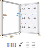 Mifuro 38"x28" Enclosed Bulletin Board, Lockable Weather-Resistant Aluminum Noticeboard for School & Office, Silver Frame w/Magentic Whiteboard