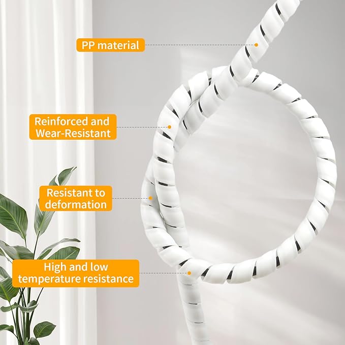Spiral Wire Wrap, 9.84ft, 16.4ft, 33ft Spiral Cable Wrap Sleeve Hose for Computer, Power, Audio & Video Cords Stop Cord Tangle and Detangler (White, 16mm (5/8")-9.84ft)