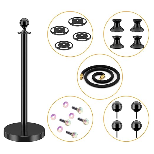 LOVMOR Crowd Control Stanchion, Set with 5 ft/1.5 m Red Velvet Rope, Set of 8 Pieces, Stanchion Rope Divider, Black Queue Barrier Line Divider with Fillable Plastic Base, Airport