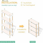IOTXY 5-Tier Wooden Shelf Bookcase - Modern Open Bookshelf, Free Standing Storage Rack, Multifunctional Display Stand for Home and Office, White, Rectangle