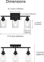 3-Light Track Lighting Kit Black Track Lighting Fixtures Bathroom Wall Sconces Ceiling Mount Kitchen Tracking Lights, Rotatable Spotlight with Clear Glass Shade for Kitchen Shop Hallway