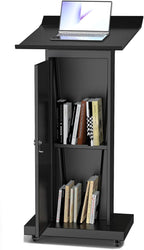Tredre Metal Podium Stand with Wheels, Heavy-Duty Rolling Lectern for Classroom, Church & Office Presentations, Large Top, Locking Casters, Stable Base