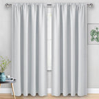 JIUZHEN Room Darkening Curtains - Thermal Insulated Window Curtains, Rod Pocket Curtains for Bedroom Living Room Office, Blackout Curtain 2 Panels with Tiebacks, 70 x 96 Inch, Greyish White
