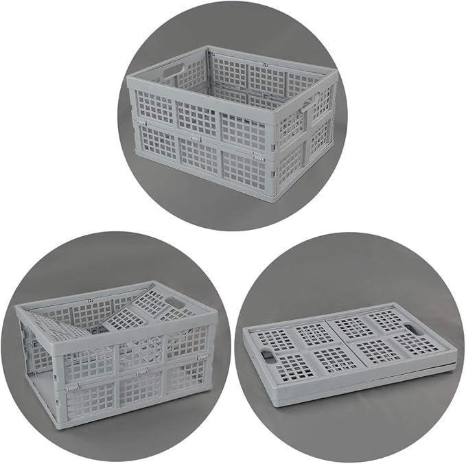 Hespapa 35 Quart Folding Crates, Plastic Collapsible Storage Container Milk Crate Baskets(Grey, 2 Pack)