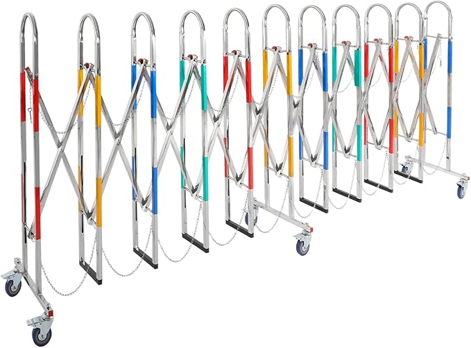 Expandable Metal Barricade, Safety Barrier with Casters 1.1x5M Portable Mobile Gate Stainless Steel Fence for Garage Construction Site Traffic Control (Colorful)