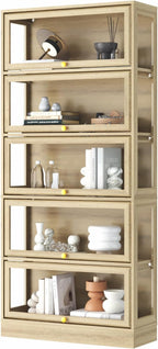 Display Cabinet with Acrylic Glass Doors,5-Tiers Curio Cabinet with LED Lighting for Collectibles, Collectibles Toy Organizers Rack & Display Shelf Display Case Storage Cabinet, Nature