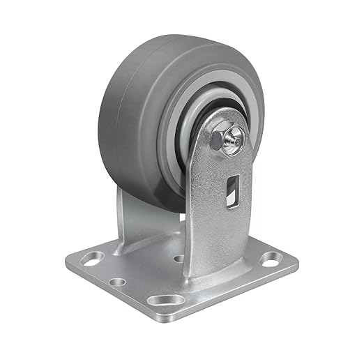 4'' × 2'' Caster Wheel, Heavy Duty Industrial Caster, Rubber Wheels with Roller Bearing, Load 600lbs per Casters for Cart Dolly Toolbox Trolley (1 Rigid)