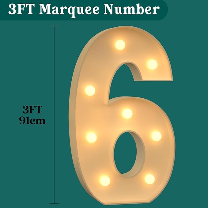 3FT Marquee Numbers, Light Up Numbers 6 for 6th 16th 36th Birthday Decorations, Big Numbers for Party Decorations, Large Light Up Numbers for Party Decor DIY Pre-Cut Foamboad Mosaic Numbers