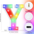 mooncow Rechargeable Light Up Letters,Colorful Marquee Letters with Remote,Gift Wrap Gifts,Bedroom Home Bar Party Decor (Y)