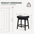 Counter Height Black Bar Stools Set of 3 for Kitchen Counter, Backless Farmhouse Kitchen Island Barstools with Upholstered Faux Leather Saddle Seat and Solid Wood Legs Modern 24 inch Bar Chairs