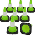 Fluorescent Orange/Green PVC Traffic Cones, Heavy Black Base Parking Lot Cone Structurally Stable Weatherproof Road Construction Safety Cones (8, Green, 12" Small)