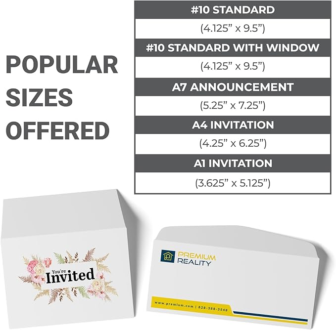 GotPrint Custom Envelopes 4x6 | White #A4 Envelope for Announcements, Invitations, Wedding, Postcards, Mailing | Personalize - Upload Design, Add Text or Logo | 4.25x6.25, 50Qty