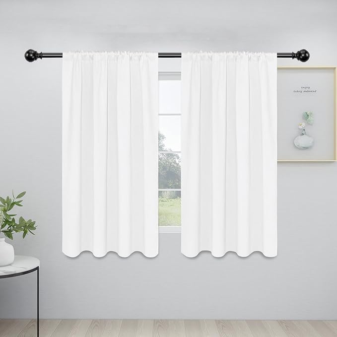 Easy-Going Rod Pocket Blackout Curtains for Bedroom, Room Darkening Window Curtains for Living Room, Thermal Insulated Noise Reduction Solid Window Drapes, 2 Panels(34x54 in, White)